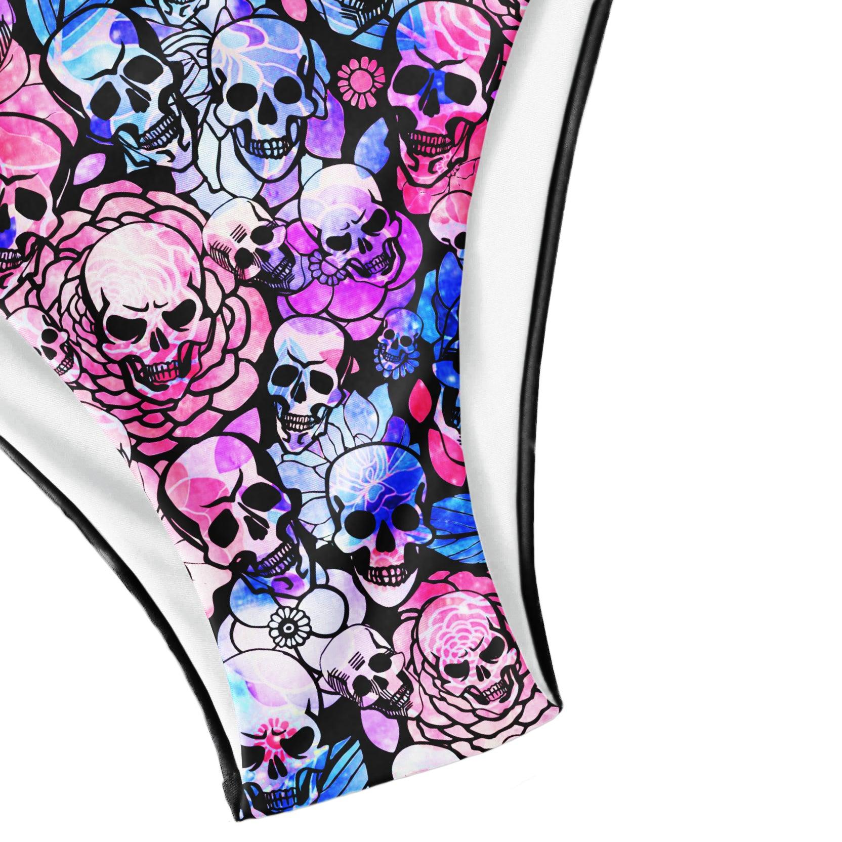 Purple Blue Radiant Skull Roses Micro Triangle Bikini Swimsuit - Wonder Skull