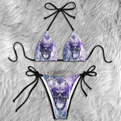 Watercolor Skull Flower Micro Triangle Bikini Swimsuit - Wonder Skull