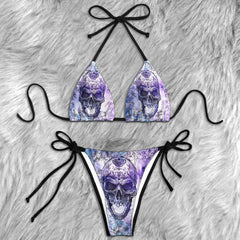 Watercolor Skull Flower Micro Triangle Bikini Swimsuit - Wonder Skull