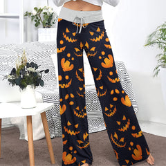 Scary Halloween Pattern Women's High-waisted Wide Leg Pants