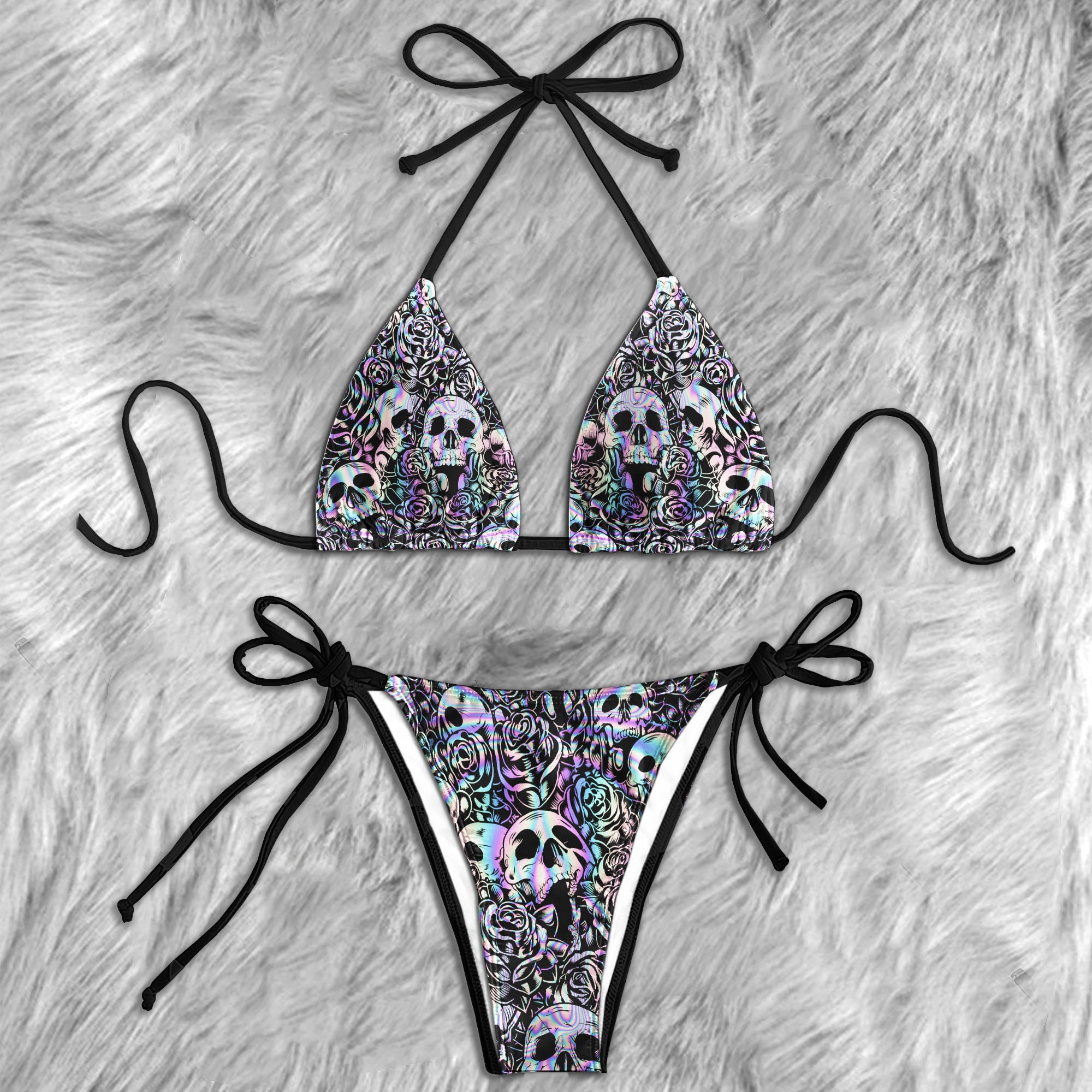 Holographic Afterlife Skull Micro Triangle Bikini Swimsuit