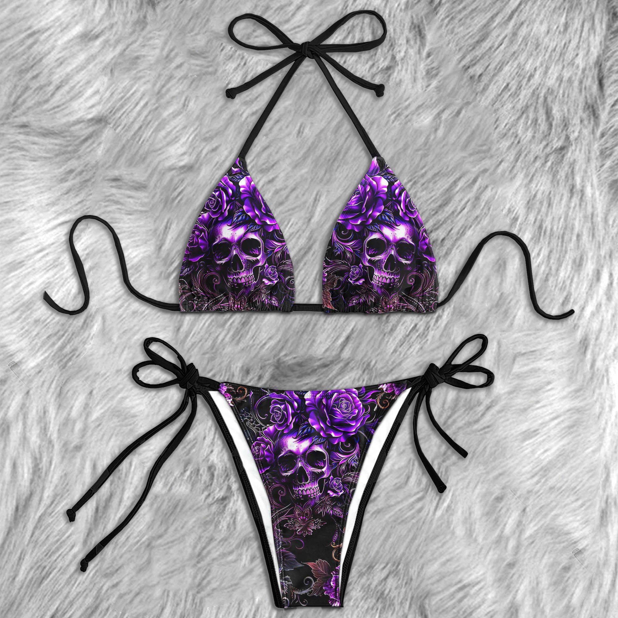 Purple Skull Rose Micro Triangle Bikini Swimsuit - Wonder Skull