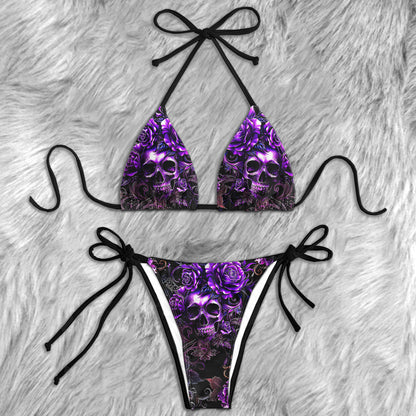 Purple Skull Rose Micro Triangle Bikini Swimsuit - Wonder Skull