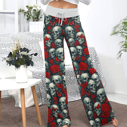 Skull Rose Gothic Seamless  Women's High-waisted Wide Leg Pants