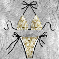 Ivory Afterlife Skull Pattern Micro Triangle Bikini Swimsuit