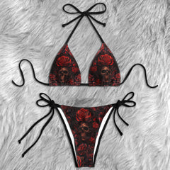Scarlet Gothic Bloom Skull Micro Triangle Bikini Swimsuit