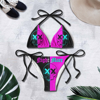 Double Block Color Emo Skull Gothic Micro Triangle Bikini Swimsuit - Wonder Skull