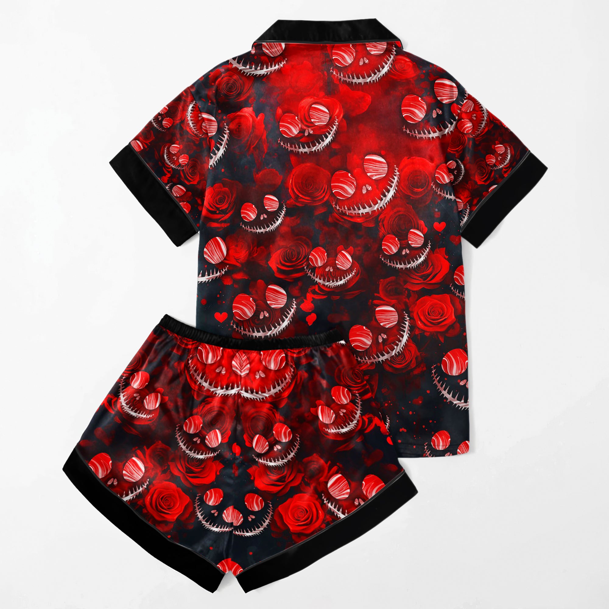 Red Face Scary Pattern Women's Pajama Sets Top Sleeve & Short Bottom