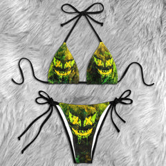 Abstract Scary Face Micro Triangle Bikini Swimsuit - Wonder Skull
