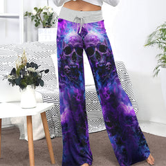 Purple Skull Fantasy Artwork Women's High-waisted Wide Leg Pants | Wonder Skull