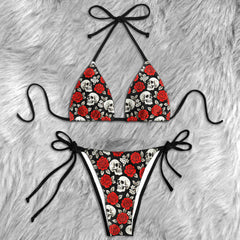Vintage Skull Red Rose Micro Triangle Bikini Swimsuit