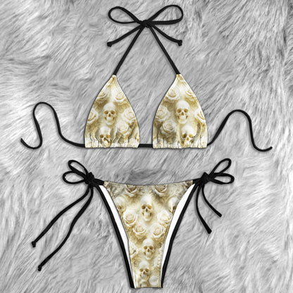 Elegant Sculpted Floral Skull Micro Triangle Bikini Swimsuit