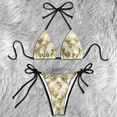 Elegant Sculpted Floral Skull Micro Triangle Bikini Swimsuit