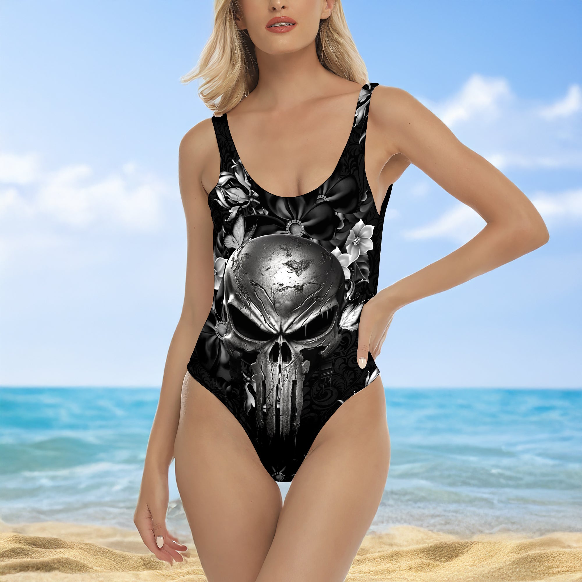 One Piece Bikini Metal Floral Punishment Print Swimwear