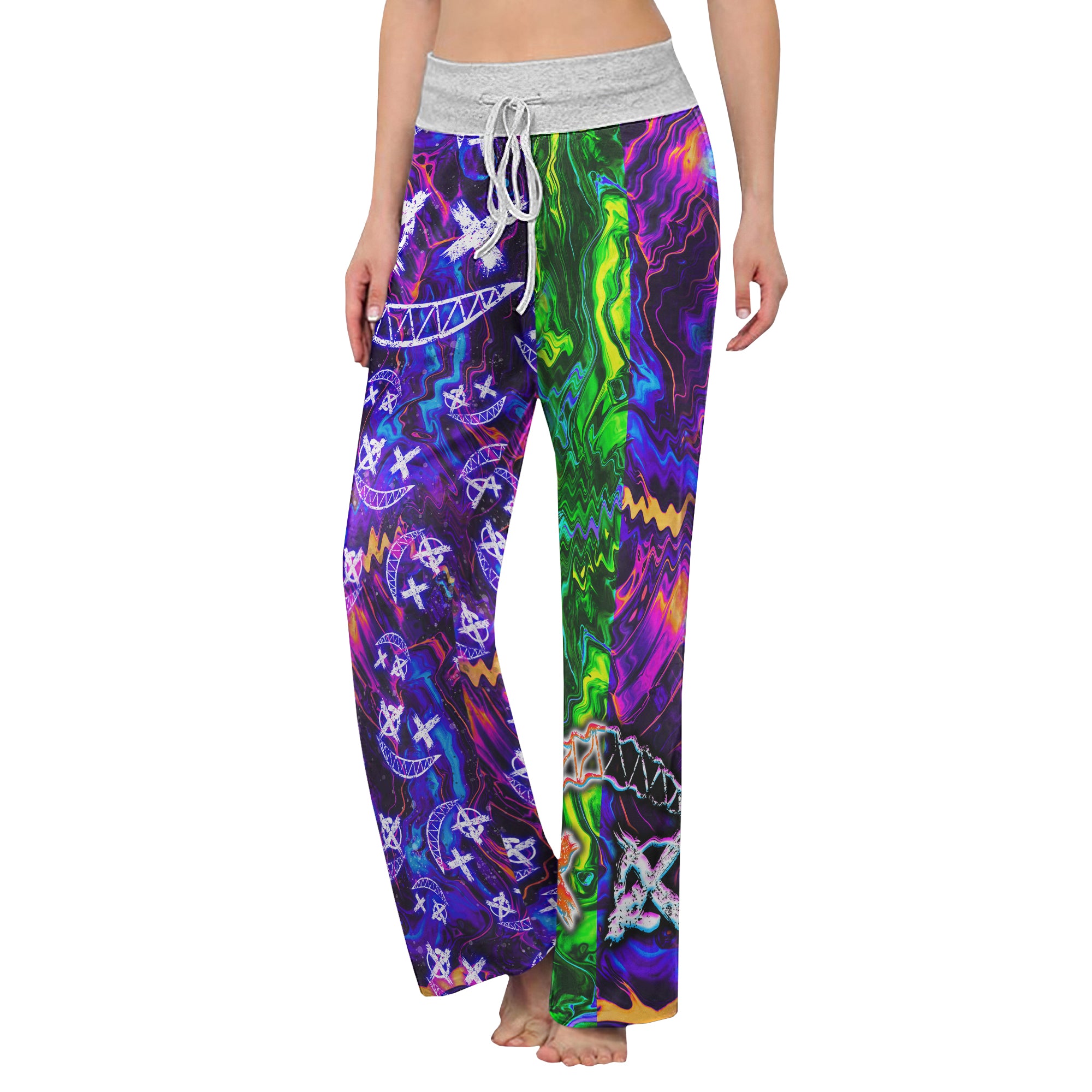 Emo Abstract Psychedelic Women's High-waisted Wide Leg Pants | Wonder Skull