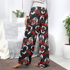 Black Skull Scream Pattern Women's High-waisted Wide Leg Pants | Wonder Skull