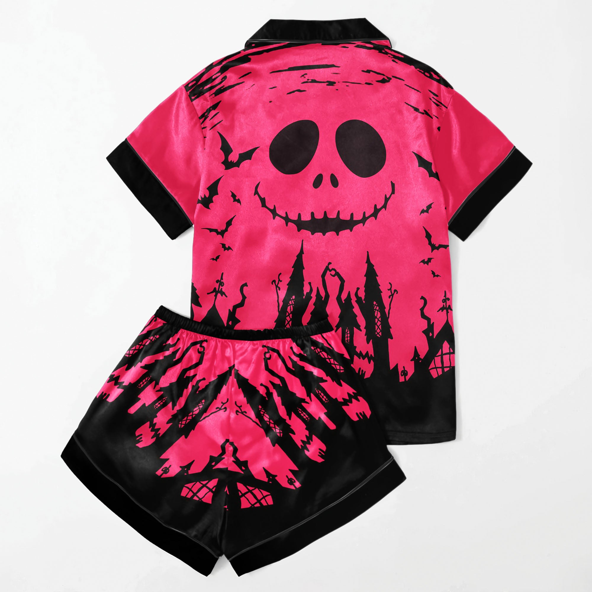 Pink Night Art Women's Pajama Sets Top Sleeve & Short Bottom