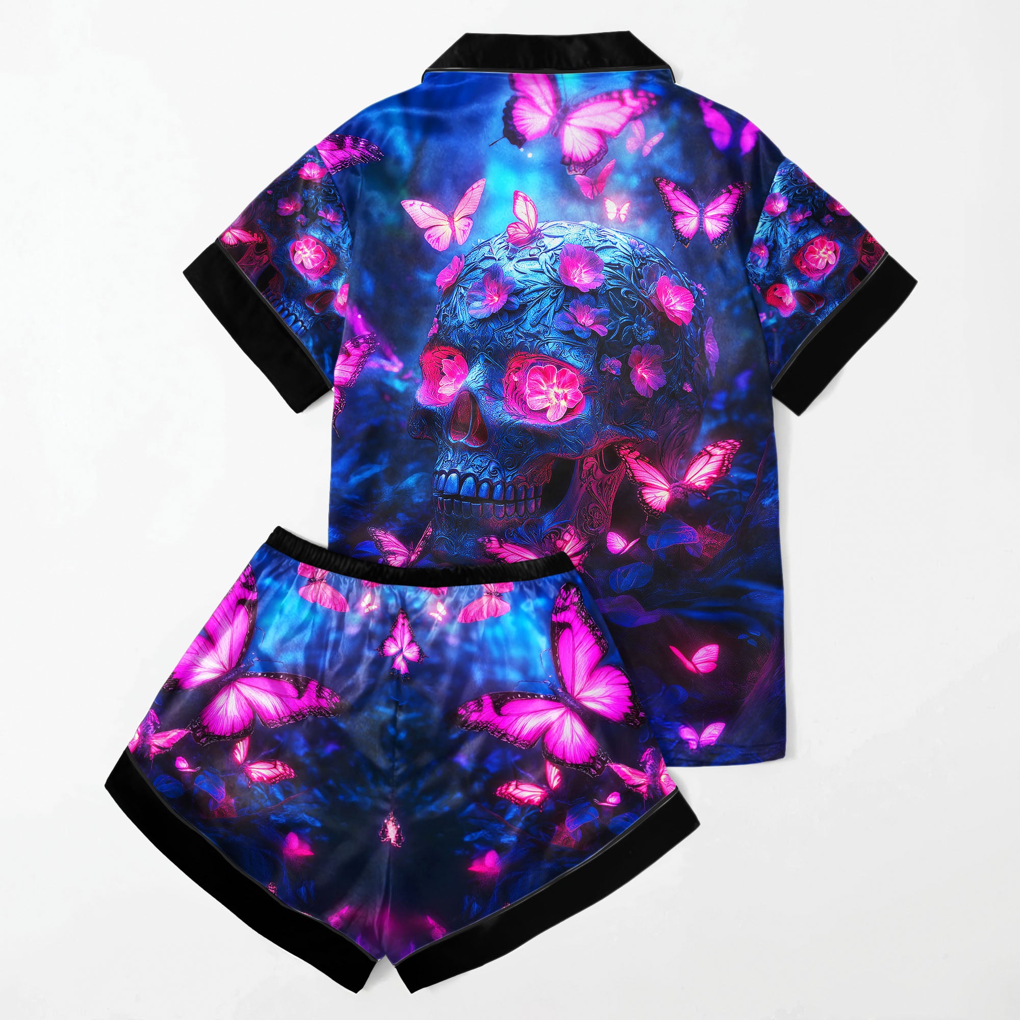 Neon Skull Butterfly Women's Pajama Sets Top Sleeve & Short Bottom