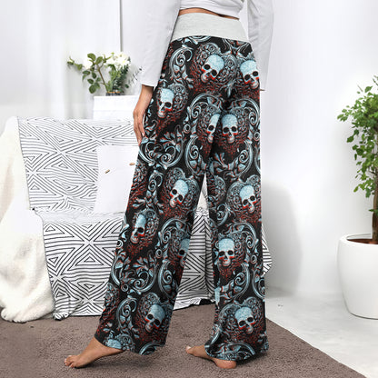 Skull Ornament Gothic Women's High-waisted Wide Leg Pants | Wonder Skull