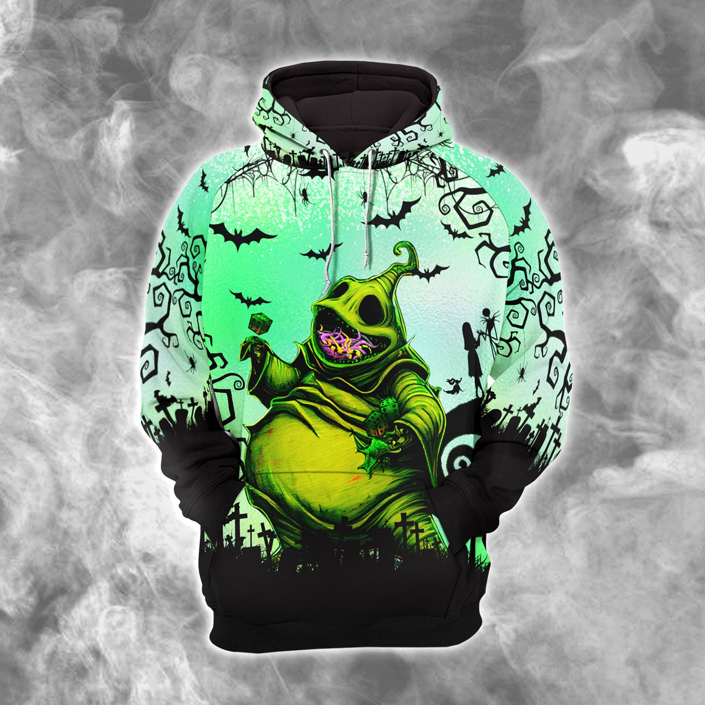 Green Nightmare Theme Art Combo Hoodie and Leggings - Dark and edgy matching set with skull designs for a unique and stylish look