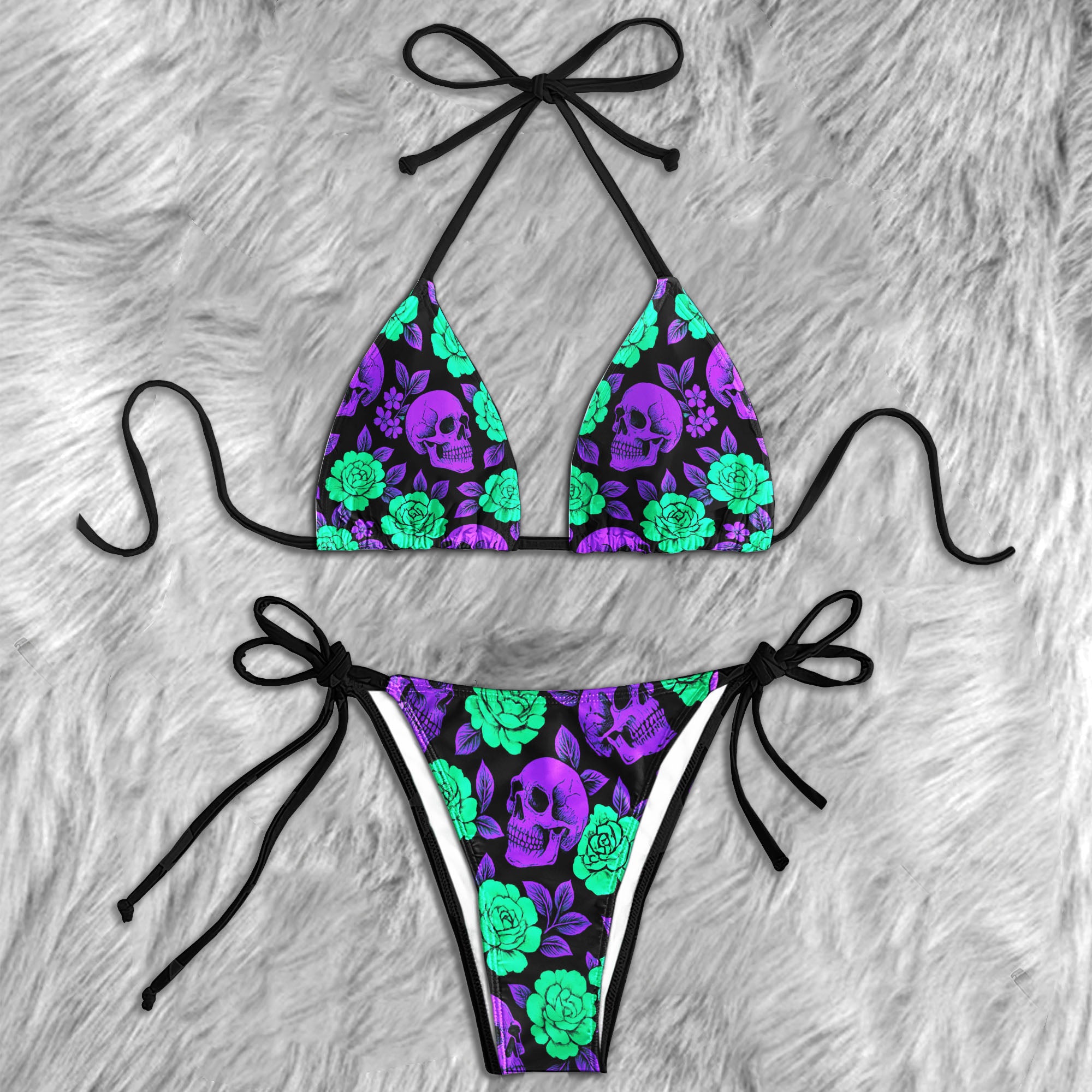 Poison Bloom Neon Skull Micro Triangle Bikini Swimsuit