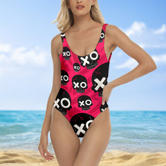 One Piece Bikini Street Vibe Skull Pattern Print Swimwear