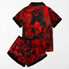 Red Midnight Romance Women's Pajama Sets Top Sleeve & Short Bottom