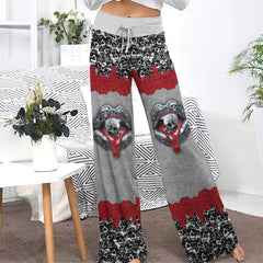 Metal Skull Lip Melt Women's High-waisted Wide Leg Pants