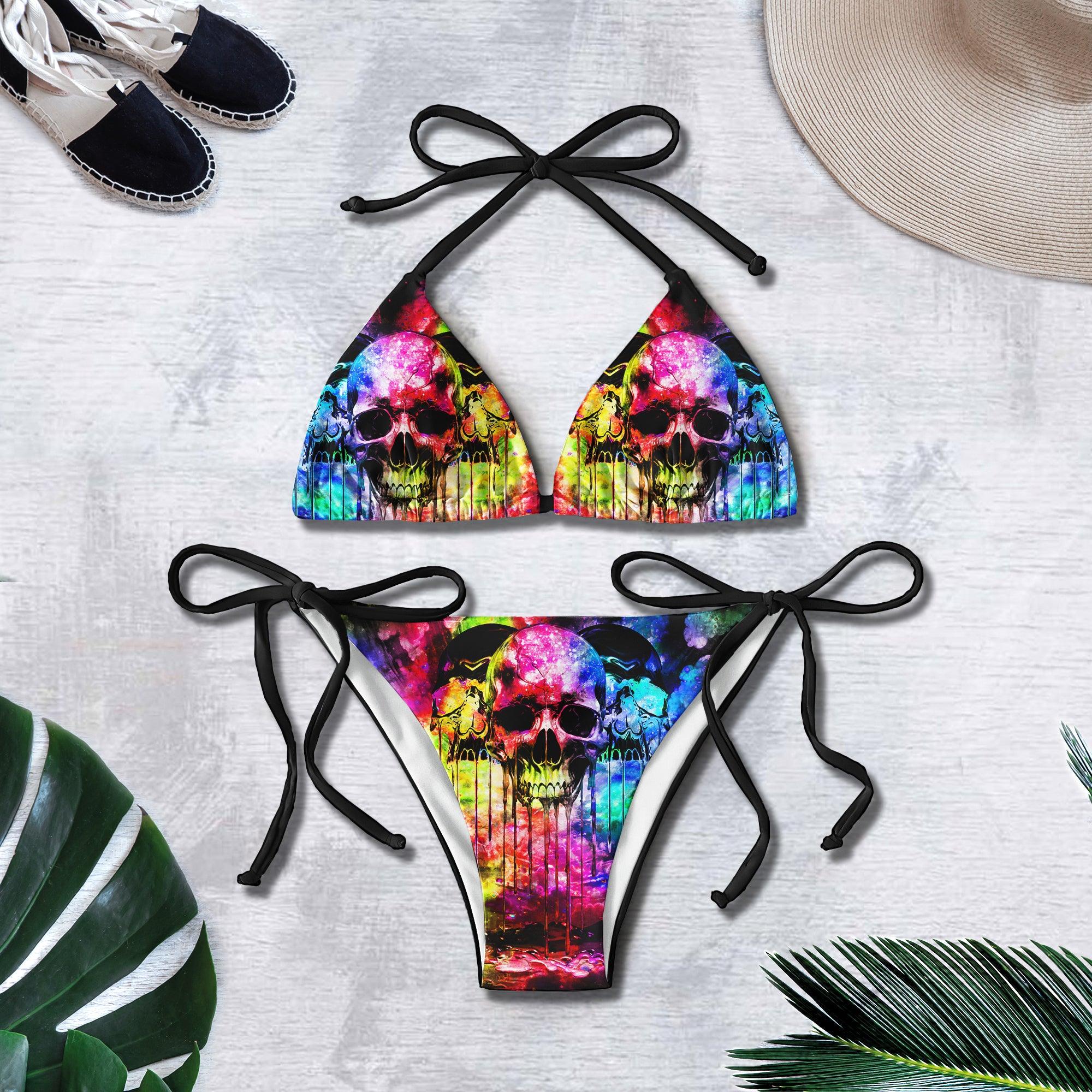 Rainbow Skull Micro Triangle Bikini Swimsuit - Wonder Skull