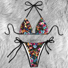 Colorful Skull Flower Micro Triangle Bikini Swimsuit - Wonder Skull