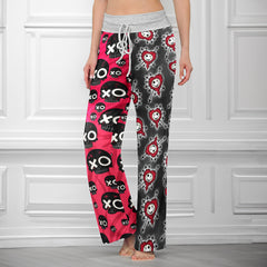 Punk Heart Skull Attack Women's High-waisted Wide Leg Pants