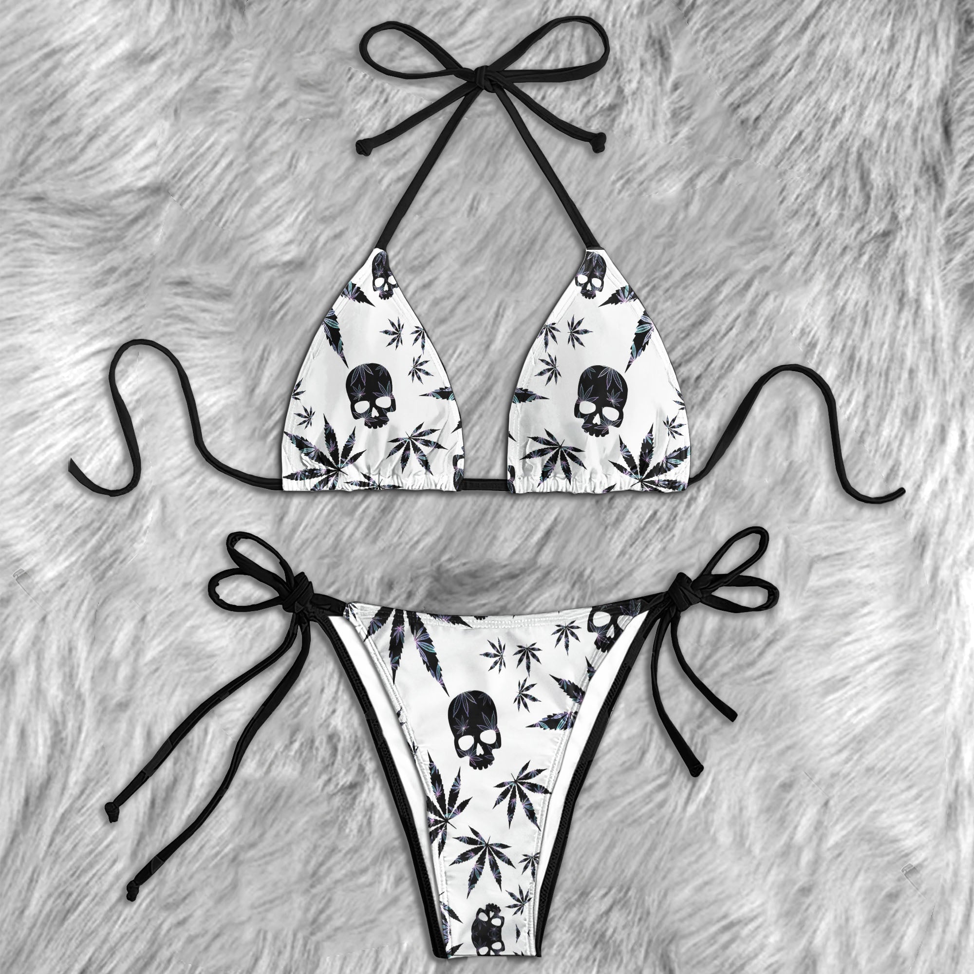 Black & White Skull Aesthetic Micro Triangle Bikini Swimsuit