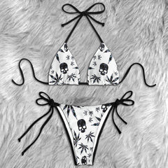 Black & White Skull Aesthetic Micro Triangle Bikini Swimsuit