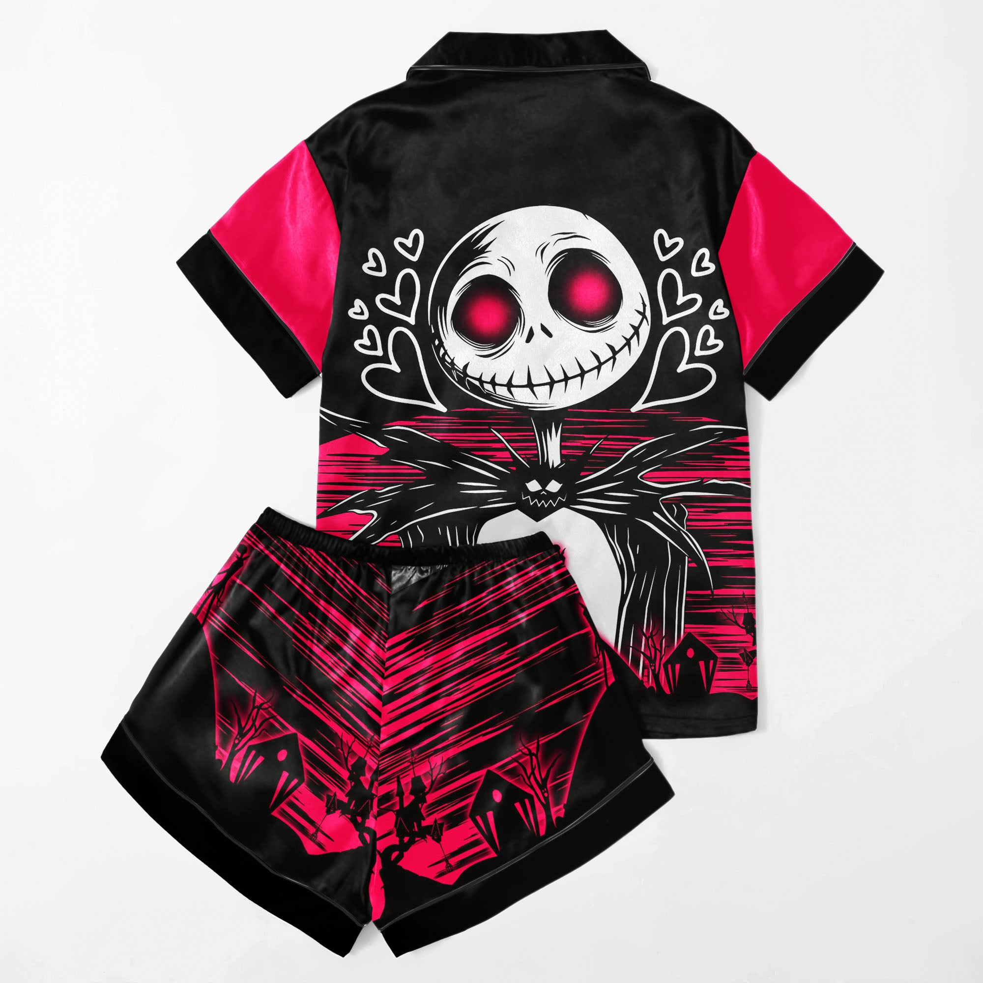 Pink Cartoon Art Women's Pajama Sets Top Sleeve & Short Bottom