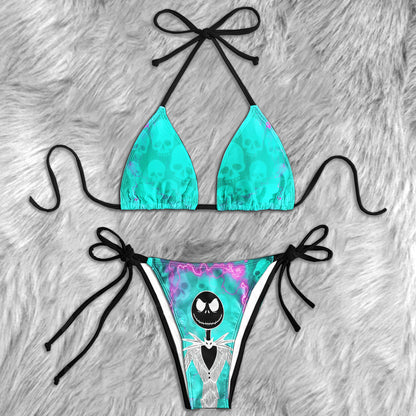Cyber Skellington Teal Micro Triangle Bikini Swimsuit