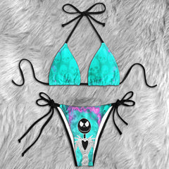 Cyber Skellington Teal Micro Triangle Bikini Swimsuit