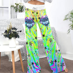 Holographic Skull Lip Art Women's High-waisted Wide Leg Pants