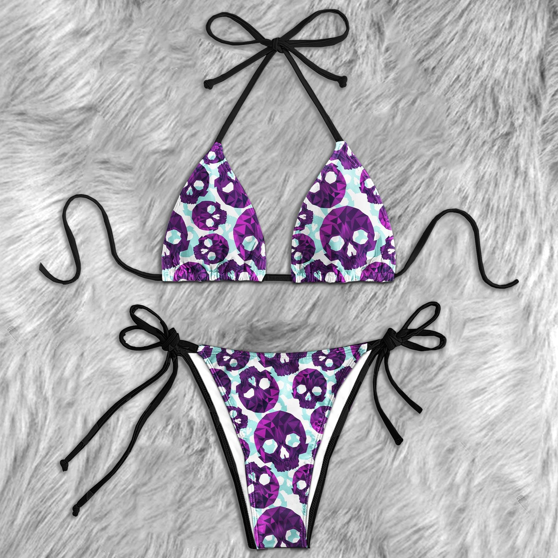 Pastel Violet Blue Skull Pattern Micro Triangle Bikini Swimsuit - Wonder Skull