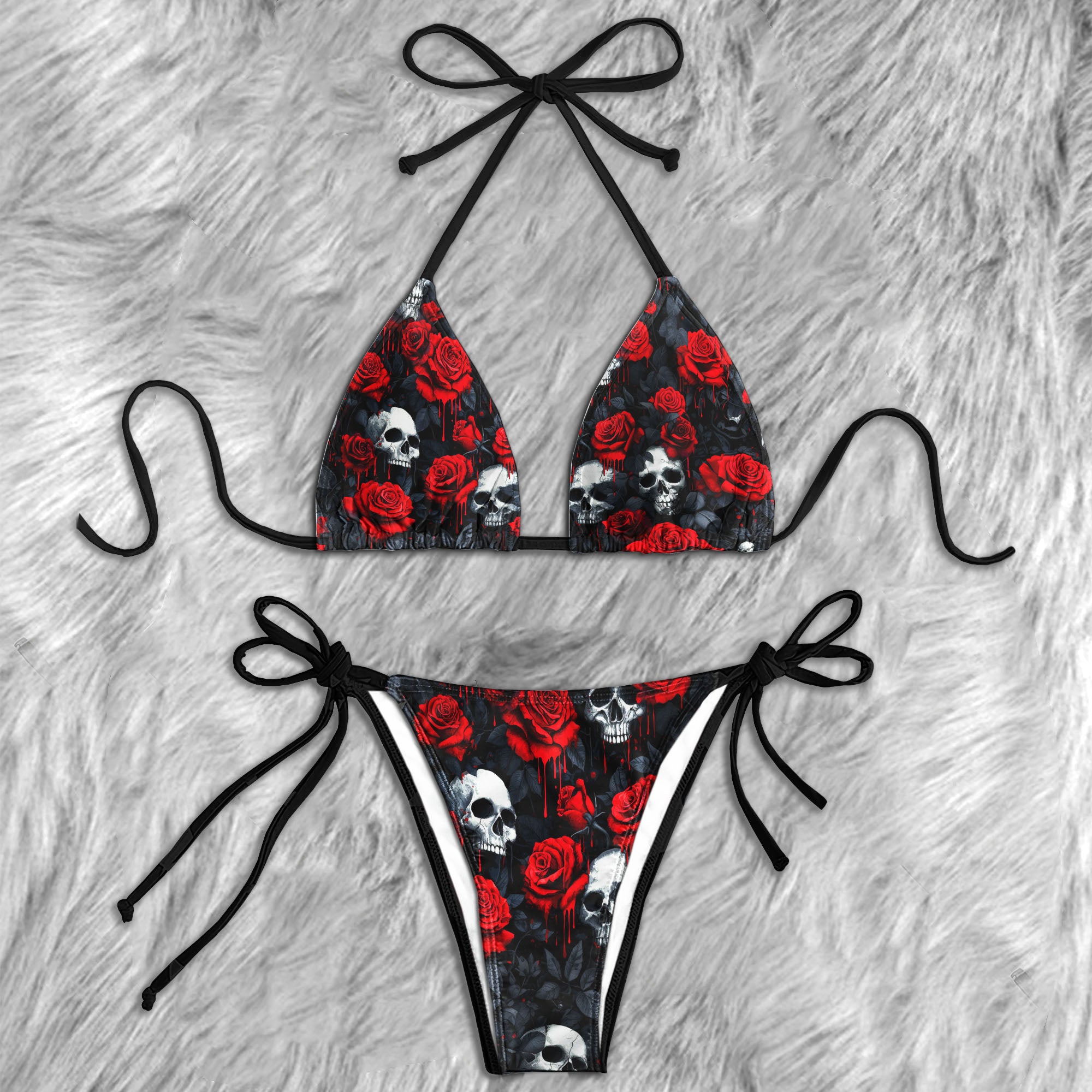 Death Skull Rose Bloom Micro Triangle Bikini Swimsuit