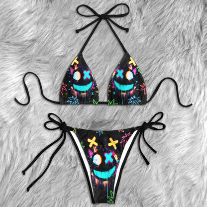 Neon Smiling Leaf Art Micro Triangle Bikini Swimsuit
