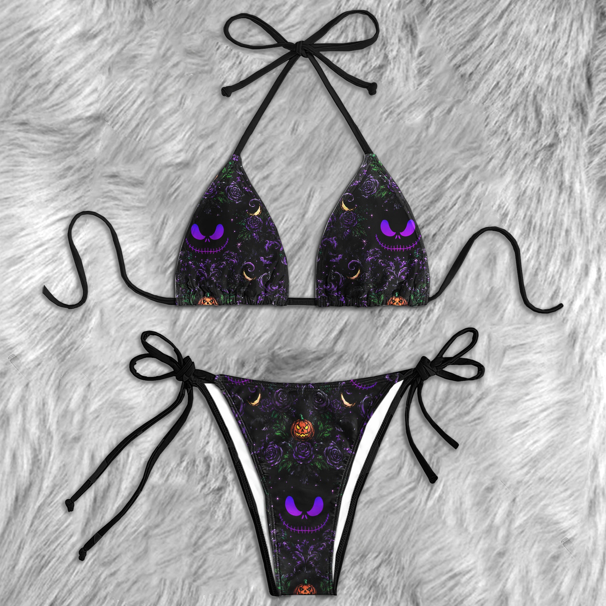 Gothic Halloween Damask Pattern Micro Triangle Bikini Swimsuit