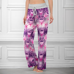 Pink Heart Skull Web Women's High-waisted Wide Leg Pants