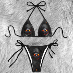 Fiery Bandana Skull Art Micro Triangle Bikini Swimsuit