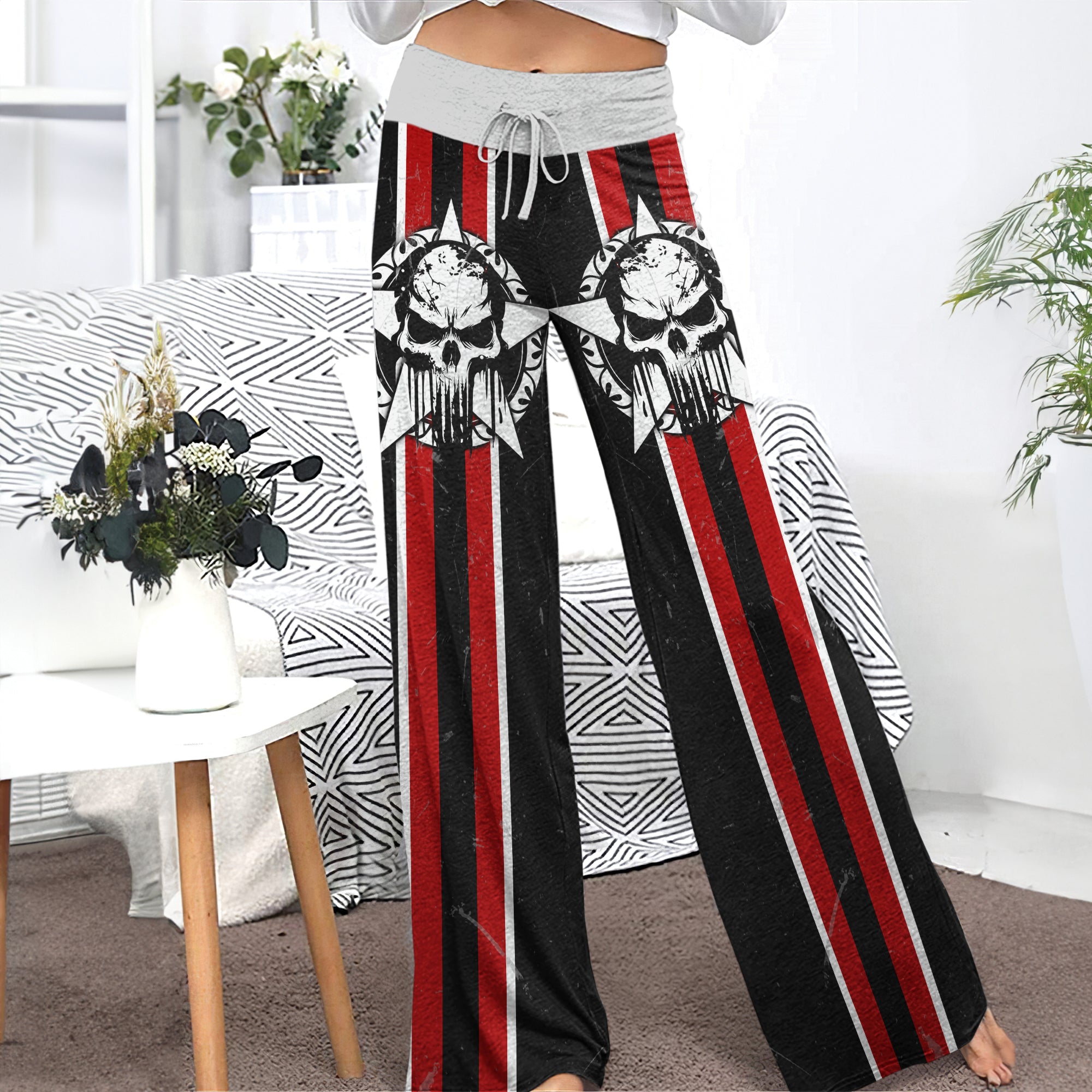 Skull Gocthic Art Women's High-waisted Wide Leg Pants | Wonder Skull