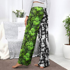 White Green Art Theme Women's High-waisted Wide Leg Pants | Wonder Skull