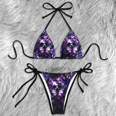 Purple Butterfly Skull Micro Triangle Bikini Swimsuit - Wonder Skull