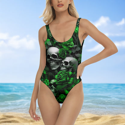 One Piece Bikini Verdant Skull Bloom Print Swimwear