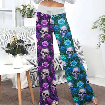 Royal Purple Skull Vines Women's High-waisted Wide Leg Pants