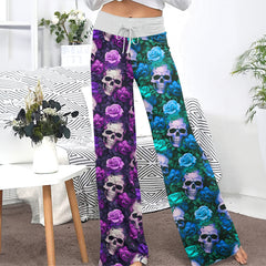 Royal Purple Skull Vines Women's High-waisted Wide Leg Pants