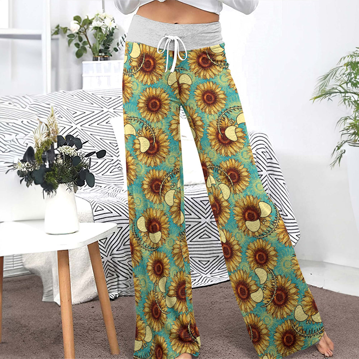 Dark Floral Smile Women's High-waisted Wide Leg Pants